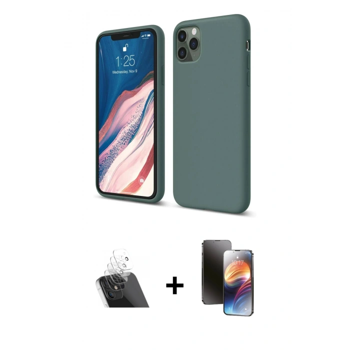 MARSİLYAN™- iPhone 11 Pro Kılıf Kozmos Yansıma Özel Seri - Siyah 3D Antistatik Mat Seramik Nano Ekran Koruyucu + Kamera Lens Koruma Cam - SF