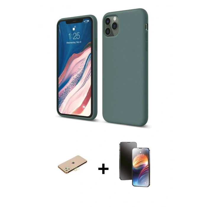 MARSİLYAN™- iPhone 11 Pro Kılıf Kozmos Yansıma Özel Seri - Siyah 3D Antistatik Mat Seramik Nano Ekran Koruyucu + Renkli Kamera Lens Koruma Cam - PE