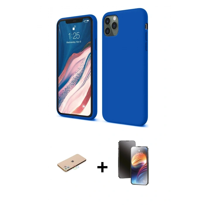 MARSİLYAN™- iPhone 11 Pro Kılıf Kozmos Yansıma Özel Seri - Siyah 3D Antistatik Mat Seramik Nano Ekran Koruyucu + Renkli Kamera Lens Koruma Cam - MI