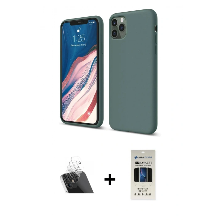 MARSİLYAN™- iPhone 11 Pro Kılıf Kozmos Yansıma Özel Seri - Siyah 5D Hayalet Cam Ekran Koruyucu + Şeffaf Kamera Lens Koruma Cam