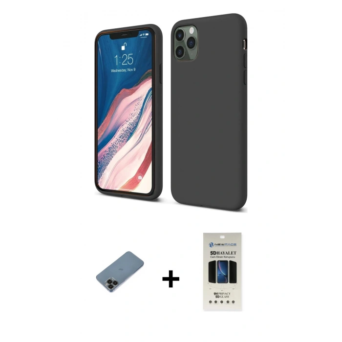 MARSİLYAN™- iPhone 11 Pro Kılıf Kozmos Yansıma Özel Seri - Siyah 5D Hayalet Cam Ekran Koruyucu + Shine Kamera Lens Koruma Cam - SH