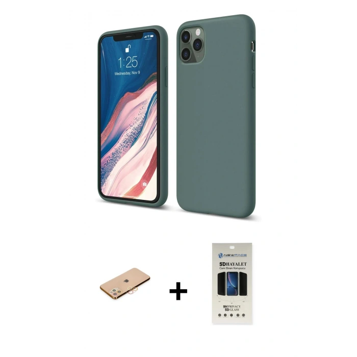 MARSİLYAN™- iPhone 11 Pro Kılıf Kozmos Yansıma Özel Seri - Siyah 5D Hayalet Cam Ekran Koruyucu + Renkli Kamera Lens Koruma Cam - TU