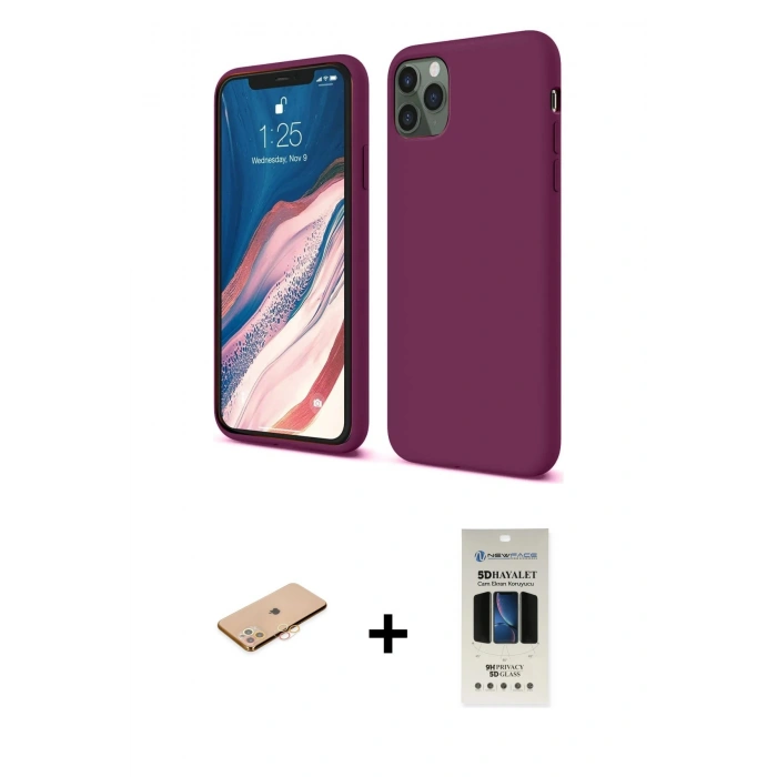 MARSİLYAN™- iPhone 11 Pro Kılıf Kozmos Yansıma Özel Seri - Siyah 5D Hayalet Cam Ekran Koruyucu + Renkli Kamera Lens Koruma Cam - TU