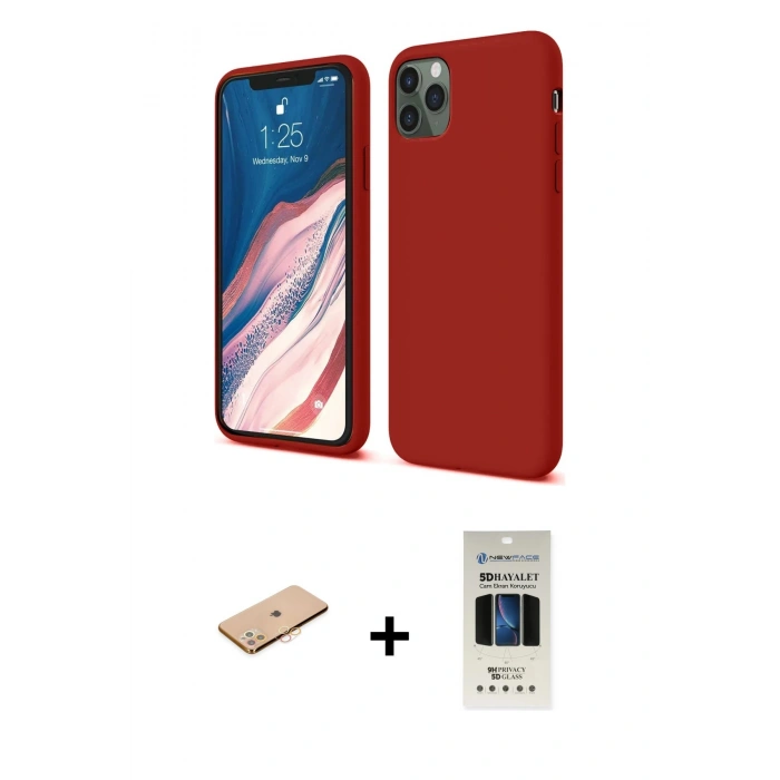 MARSİLYAN™- iPhone 11 Pro Kılıf Kozmos Yansıma Özel Seri - Siyah 5D Hayalet Cam Ekran Koruyucu + Renkli Kamera Lens Koruma Cam - TU