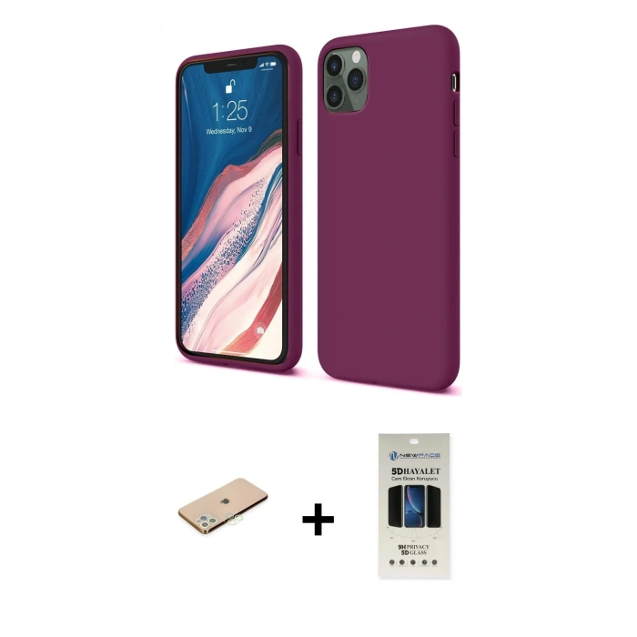 MARSİLYAN™- iPhone 11 Pro Kılıf Kozmos Yansıma Özel Seri - Siyah 5D Hayalet Cam Ekran Koruyucu + Renkli Kamera Lens Koruma Cam - YL