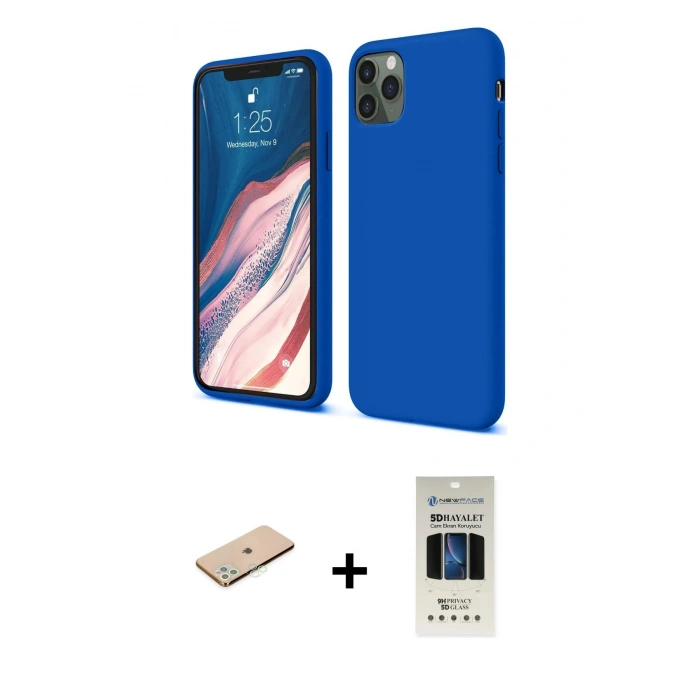 MARSİLYAN™- iPhone 11 Pro Kılıf Kozmos Yansıma Özel Seri - Siyah 5D Hayalet Cam Ekran Koruyucu + Renkli Kamera Lens Koruma Cam - YL