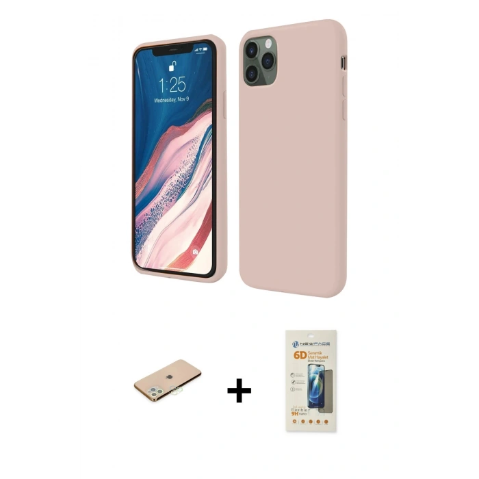 MARSİLYAN™- iPhone 11 Pro Kılıf Kozmos Yansıma Özel Seri - Siyah 6D Mat Seramik Hayalet Nano Ekran Koruyucu + Renkli Kamera Lens Koruma Cam - YL