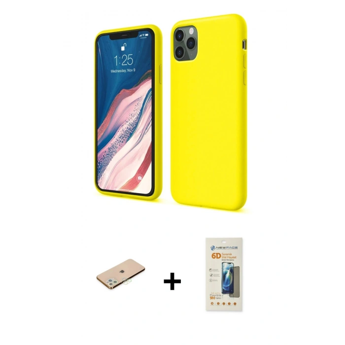 MARSİLYAN™- iPhone 11 Pro Kılıf Kozmos Yansıma Özel Seri - Siyah 6D Mat Seramik Hayalet Nano Ekran Koruyucu + Renkli Kamera Lens Koruma Cam - YL