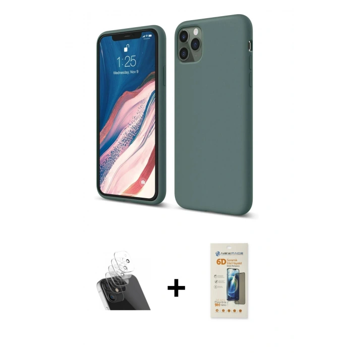 MARSİLYAN™- iPhone 11 Pro Kılıf Kozmos Yansıma Özel Seri - Siyah 6D Mat Seramik Hayalet Nano Ekran Koruyucu + Kamera Lens Koruma Cam - SF
