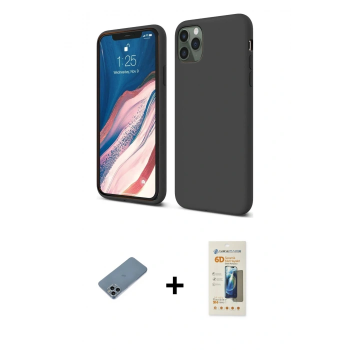 MARSİLYAN™- iPhone 11 Pro Kılıf Kozmos Yansıma Özel Seri - Siyah 6D Mat Seramik Hayalet Nano Ekran Koruyucu + Shine Kamera Lens Koruma Cam - SABE