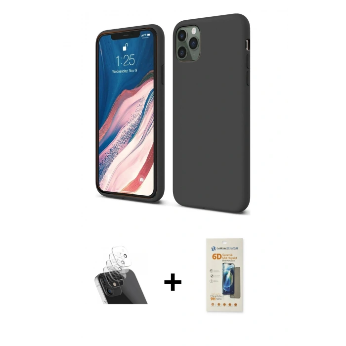 MARSİLYAN™- iPhone 11 Pro Kılıf Kozmos Yansıma Özel Seri - Siyah 6D Mat Seramik Hayalet Nano Ekran Koruyucu + Kamera Lens Koruma Cam - SF