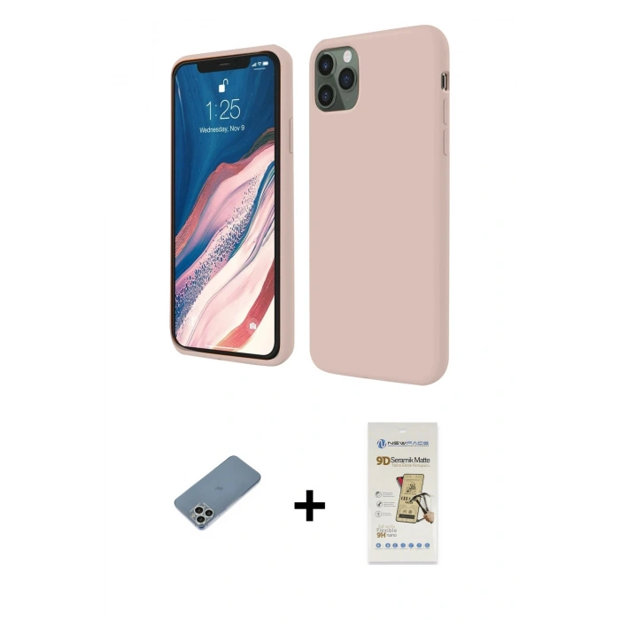 MARSİLYAN™- iPhone 11 Pro Kılıf Kozmos Yansıma Özel Seri - Siyah Mat Seramik Nano Ekran Koruyucu + Shine Kamera Lens Koruma Cam - GS