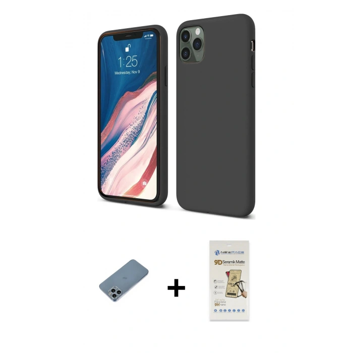 MARSİLYAN™- iPhone 11 Pro Kılıf Kozmos Yansıma Özel Seri - Siyah Mat Seramik Nano Ekran Koruyucu + Shine Kamera Lens Koruma Cam - SABE
