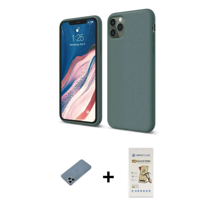 MARSİLYAN™- iPhone 11 Pro Kılıf Kozmos Yansıma Özel Seri - Siyah Mat Seramik Nano Ekran Koruyucu + Shine Kamera Lens Koruma Cam - SABE