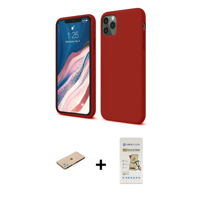 MARSİLYAN™- iPhone 11 Pro Kılıf Kozmos Yansıma Özel Seri - Siyah Mat Seramik Nano Ekran Koruyucu + Renkli Kamera Lens Koruma Cam - YL