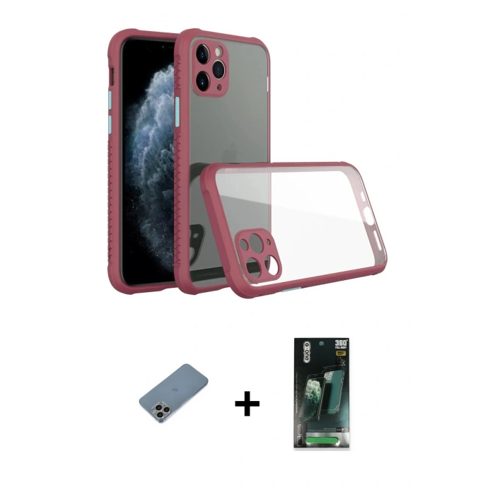 MARSİLYAN™- iPhone 11 Pro Kılıf Nova Asil Özel Seri - Şeffaf 360 Full Body Arka Koruyucu + Shine Kamera Lens Koruma Cam - GI