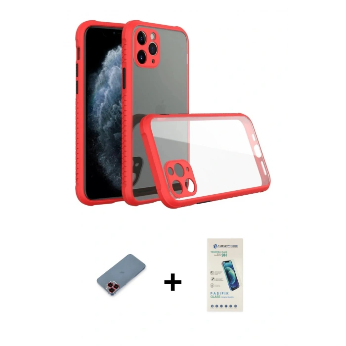 MARSİLYAN™- iPhone 11 Pro Kılıf Nova Asil Özel Seri - Şeffaf Pasifik Cam Ekran Koruyucu + Metal Kamera Lens Koruma Cam - KI