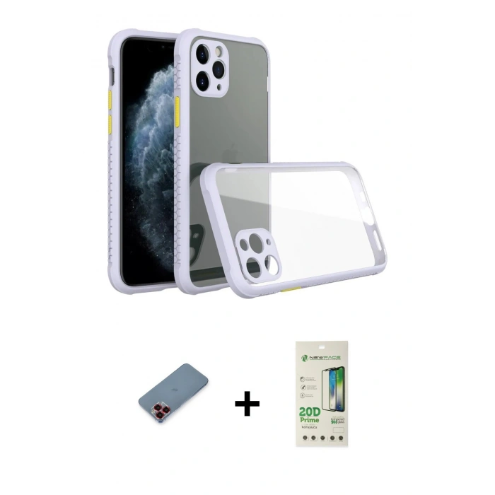 MARSİLYAN™- iPhone 11 Pro Kılıf Nova Asil Özel Seri - Siyah 20D Premium Cam Ekran Koruyucu + Metal Kamera Lens Koruma Cam - KI
