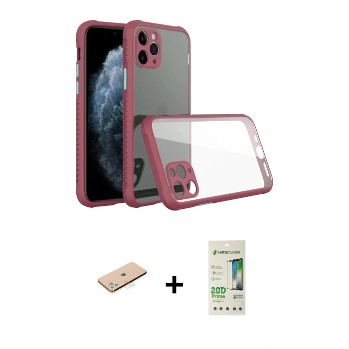 MARSİLYAN™- iPhone 11 Pro Kılıf Nova Asil Özel Seri - Siyah 20D Premium Cam Ekran Koruyucu + Renkli Kamera Lens Koruma Cam - MI