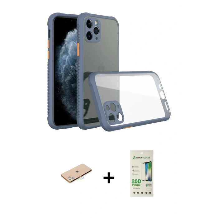 MARSİLYAN™- iPhone 11 Pro Kılıf Nova Asil Özel Seri - Siyah 20D Premium Cam Ekran Koruyucu + Renkli Kamera Lens Koruma Cam - MI