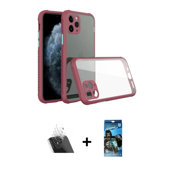 MARSİLYAN™- iPhone 11 Pro Kılıf Nova Asil Özel Seri - Siyah 34D Izgaralı Cam + Kamera Lens Koruma Cam - SF