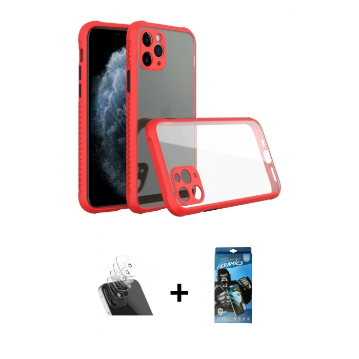MARSİLYAN™- iPhone 11 Pro Kılıf Nova Asil Özel Seri - Siyah 34D Izgaralı Cam + Kamera Lens Koruma Cam - SF