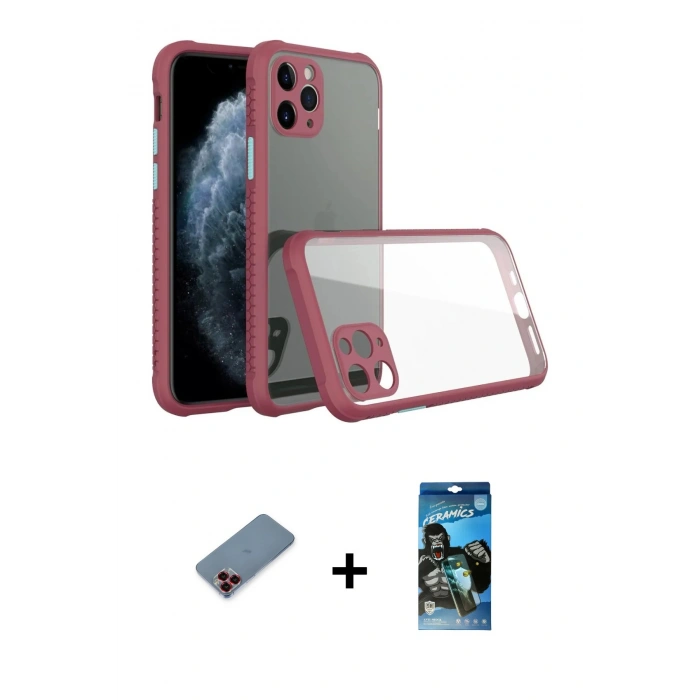 MARSİLYAN™- iPhone 11 Pro Kılıf Nova Asil Özel Seri - Siyah 34D Izgaralı Cam + Metal Kamera Lens Koruma Cam - KI