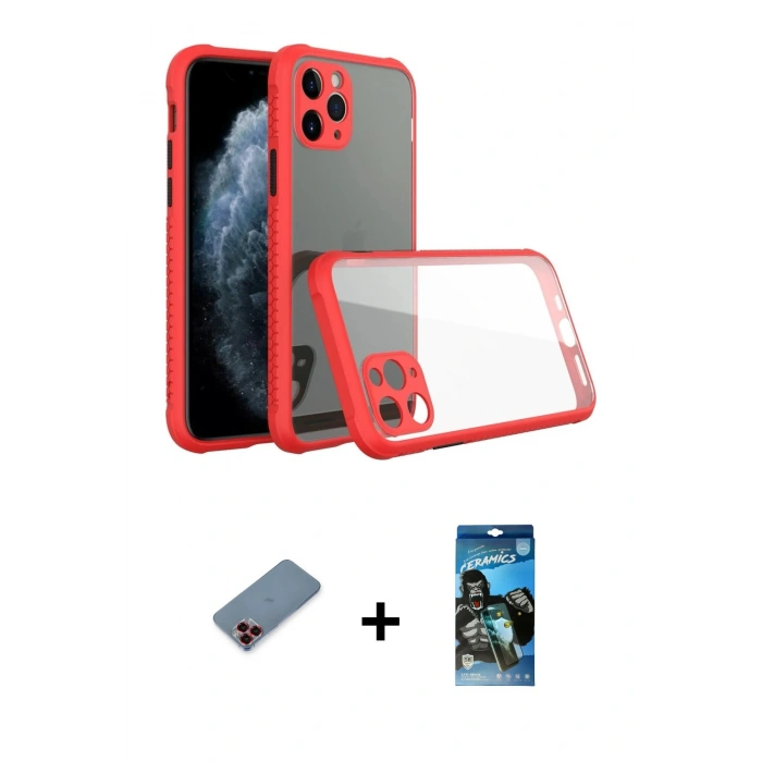MARSİLYAN™- iPhone 11 Pro Kılıf Nova Asil Özel Seri - Siyah 34D Izgaralı Cam + Metal Kamera Lens Koruma Cam - KI