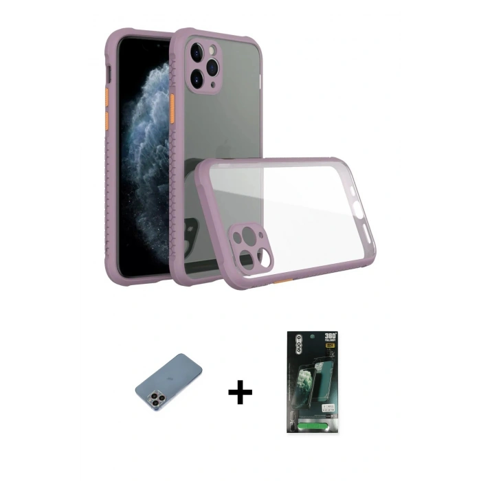 MARSİLYAN™- iPhone 11 Pro Kılıf Nova Asil Özel Seri - Siyah 360 Mat Full Body Arka Koruyucu + Shine Kamera Lens Koruma Cam - GI