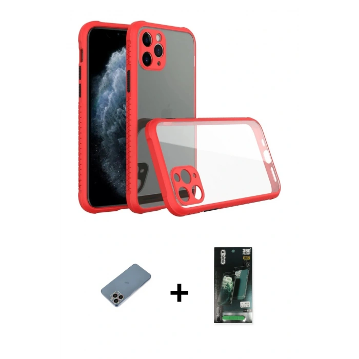 MARSİLYAN™- iPhone 11 Pro Kılıf Nova Asil Özel Seri - Siyah 360 Mat Full Body Arka Koruyucu + Shine Kamera Lens Koruma Cam - GI