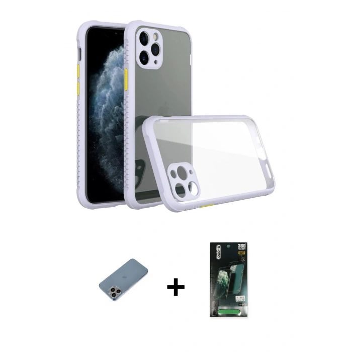 MARSİLYAN™- iPhone 11 Pro Kılıf Nova Asil Özel Seri - Siyah 360 Mat Full Body Arka Koruyucu + Shine Kamera Lens Koruma Cam - GI