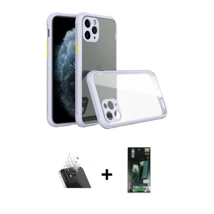 MARSİLYAN™- iPhone 11 Pro Kılıf Nova Asil Özel Seri - Siyah 360 Mat Full Body Arka Koruyucu + Kamera Lens Koruma Cam - SF