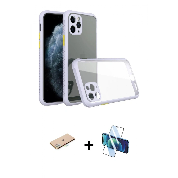 MARSİLYAN™- iPhone 11 Pro Kılıf Nova Asil Özel Seri - Siyah 3D Antistatik Cam Ekran Koruyucu + Renkli Kamera Lens Koruma Cam - MI