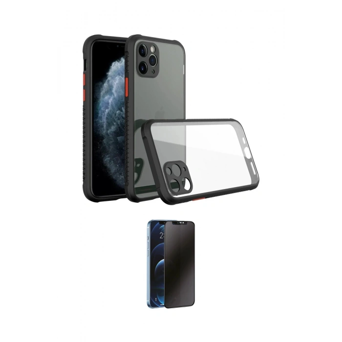 MARSİLYAN™- iPhone 11 Pro Kılıf Nova Asil Özel Seri - Siyah 3D Antistatik Hayalet Cam Ekran Koruyucu