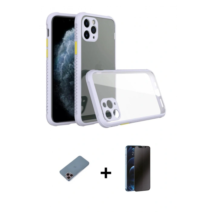 MARSİLYAN™- iPhone 11 Pro Kılıf Nova Asil Özel Seri - Siyah 3D Antistatik Hayalet Cam Ekran Koruyucu + Shine Kamera Lens Koruma Cam - PE