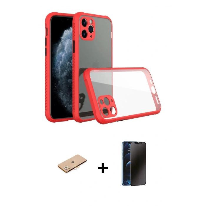 MARSİLYAN™- iPhone 11 Pro Kılıf Nova Asil Özel Seri - Siyah 3D Antistatik Hayalet Cam Ekran Koruyucu + Renkli Kamera Lens Koruma Cam - TU