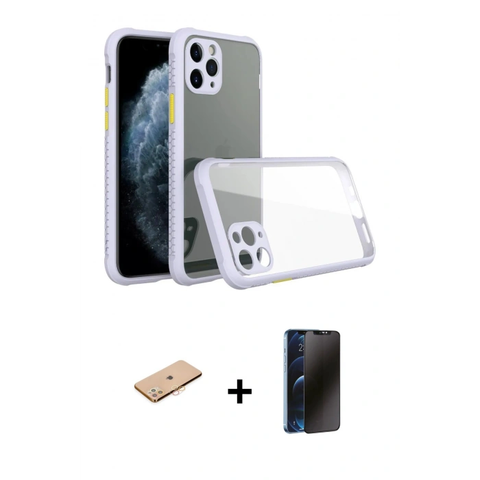 MARSİLYAN™- iPhone 11 Pro Kılıf Nova Asil Özel Seri - Siyah 3D Antistatik Hayalet Cam Ekran Koruyucu + Renkli Kamera Lens Koruma Cam - TU