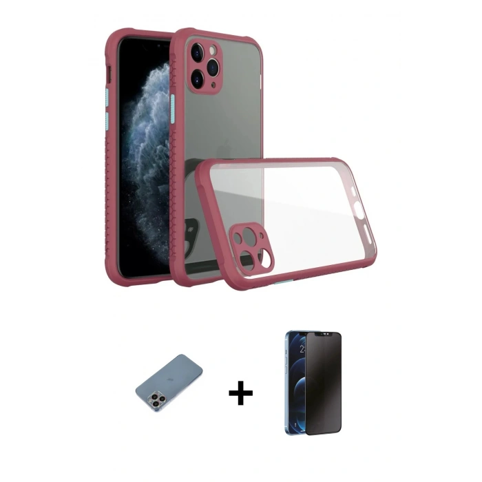 MARSİLYAN™- iPhone 11 Pro Kılıf Nova Asil Özel Seri - Siyah 3D Antistatik Hayalet Cam Ekran Koruyucu + Shine Kamera Lens Koruma Cam - GI