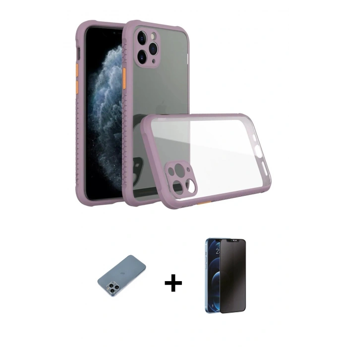 MARSİLYAN™- iPhone 11 Pro Kılıf Nova Asil Özel Seri - Siyah 3D Antistatik Hayalet Cam Ekran Koruyucu + Shine Kamera Lens Koruma Cam - SABE