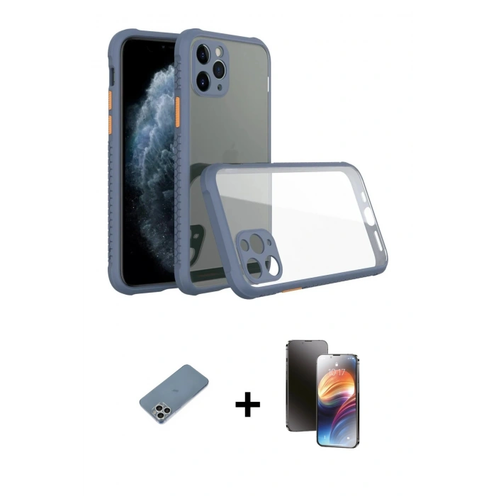 MARSİLYAN™- iPhone 11 Pro Kılıf Nova Asil Özel Seri - Siyah 3D Antistatik Mat Seramik Nano Ekran Koruyucu + Shine Kamera Lens Koruma Cam - GS