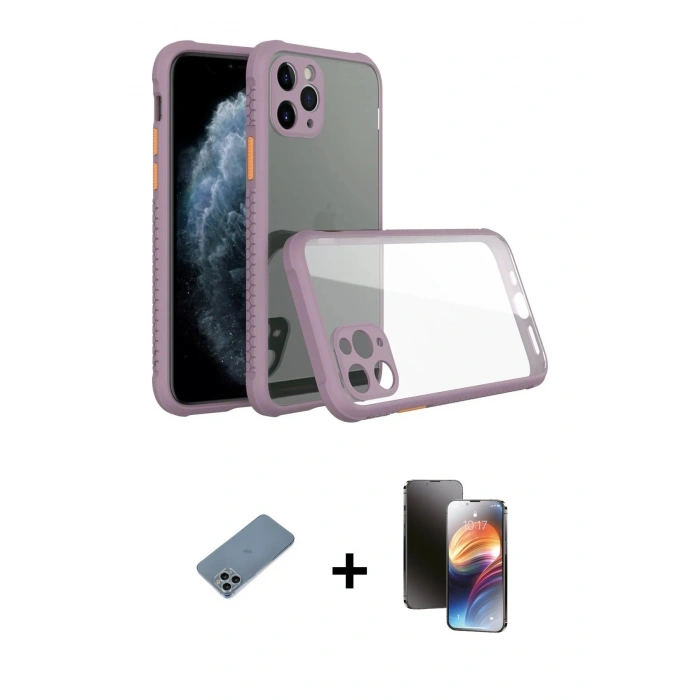 MARSİLYAN™- iPhone 11 Pro Kılıf Nova Asil Özel Seri - Siyah 3D Antistatik Mat Seramik Nano Ekran Koruyucu + Sierra Blue Shine Kamera Lens Koruma Cam