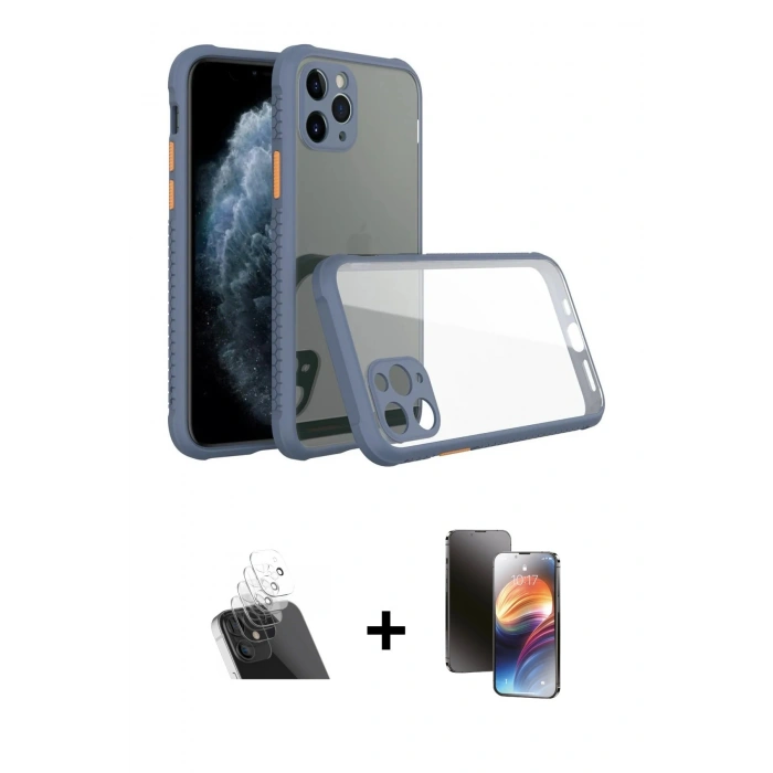 MARSİLYAN™- iPhone 11 Pro Kılıf Nova Asil Özel Seri - Siyah 3D Antistatik Mat Seramik Nano Ekran Koruyucu + Kamera Lens Koruma Cam - SF