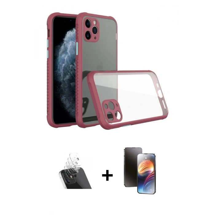 MARSİLYAN™- iPhone 11 Pro Kılıf Nova Asil Özel Seri - Siyah 3D Antistatik Mat Seramik Nano Ekran Koruyucu + Kamera Lens Koruma Cam - SF