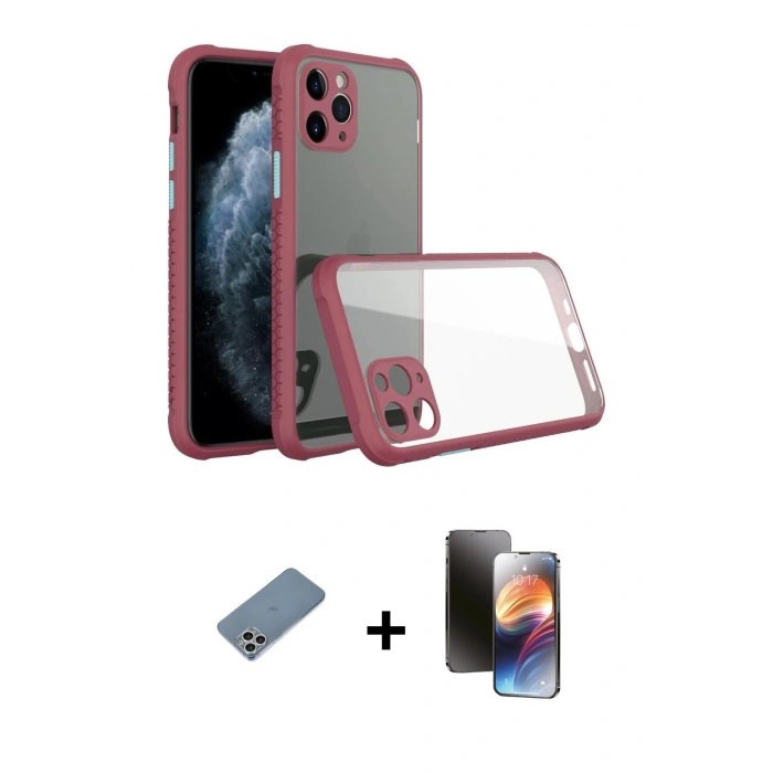 MARSİLYAN™- iPhone 11 Pro Kılıf Nova Asil Özel Seri - Siyah 3D Antistatik Mat Seramik Nano Ekran Koruyucu + Shine Kamera Lens Koruma Cam - GS