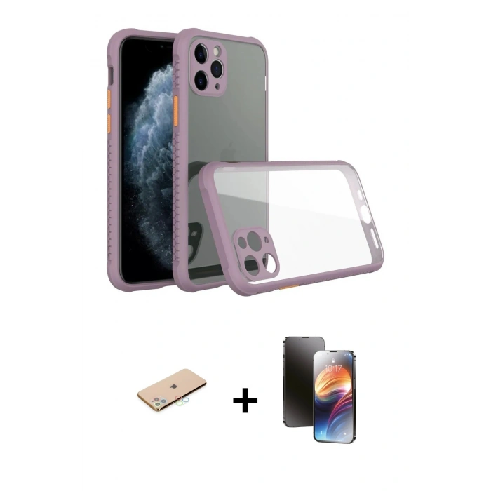 MARSİLYAN™- iPhone 11 Pro Kılıf Nova Asil Özel Seri - Siyah 3D Antistatik Mat Seramik Nano Ekran Koruyucu + Renkli Kamera Lens Koruma Cam - MI