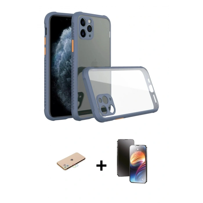 MARSİLYAN™- iPhone 11 Pro Kılıf Nova Asil Özel Seri - Siyah 3D Antistatik Mat Seramik Nano Ekran Koruyucu + Renkli Kamera Lens Koruma Cam - MI