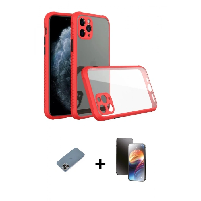 MARSİLYAN™- iPhone 11 Pro Kılıf Nova Asil Özel Seri - Siyah 3D Antistatik Mat Seramik Nano Ekran Koruyucu + Shine Kamera Lens Koruma Cam - GI