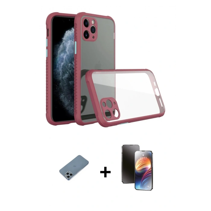 MARSİLYAN™- iPhone 11 Pro Kılıf Nova Asil Özel Seri - Siyah 3D Antistatik Mat Seramik Nano Ekran Koruyucu + Sierra Blue Shine Kamera Lens Koruma Cam