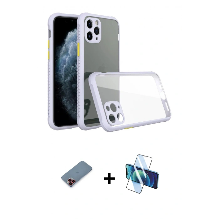 MARSİLYAN™- iPhone 11 Pro Kılıf Nova Asil Özel Seri - Siyah 3D Antistatik Seramik Nano Ekran Koruyucu + Metal Kamera Lens Koruma Cam - KI