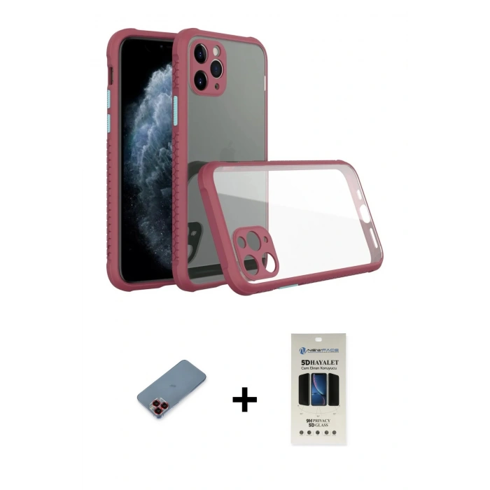MARSİLYAN™- iPhone 11 Pro Kılıf Nova Asil Özel Seri - Siyah 5D Hayalet Cam Ekran Koruyucu + Metal Kamera Lens Koruma Cam - KI